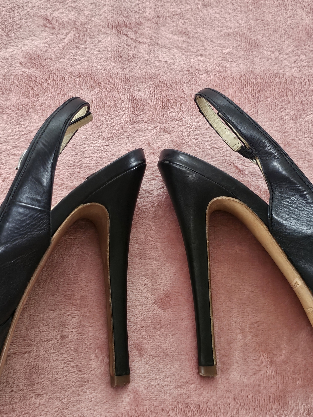Size 6.5 Barneys New York Black Leather Platform Slingback Pumps Size 37 - Picture 11 of 16